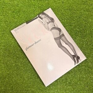 VTG Victoria Secret Glamour Sheers Back Seam Lace Top Thigh High Black SM